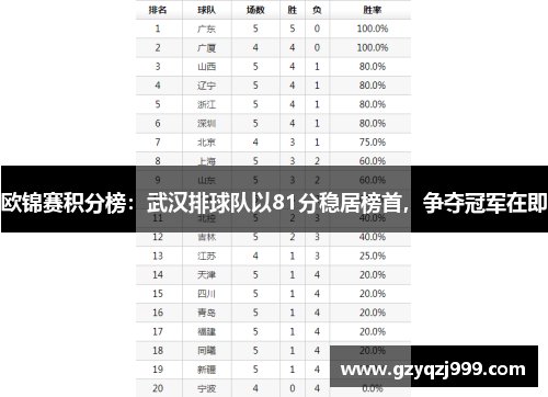 欧锦赛积分榜：武汉排球队以81分稳居榜首，争夺冠军在即