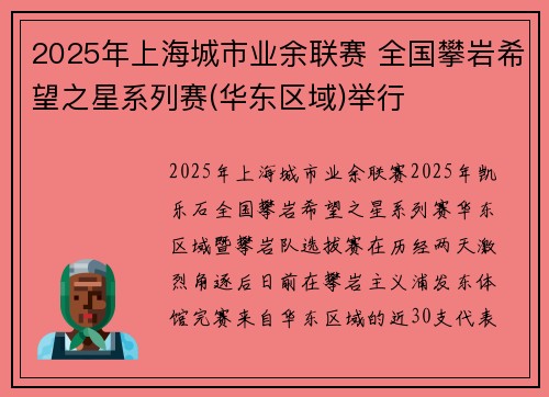 2025年上海城市业余联赛 全国攀岩希望之星系列赛(华东区域)举行